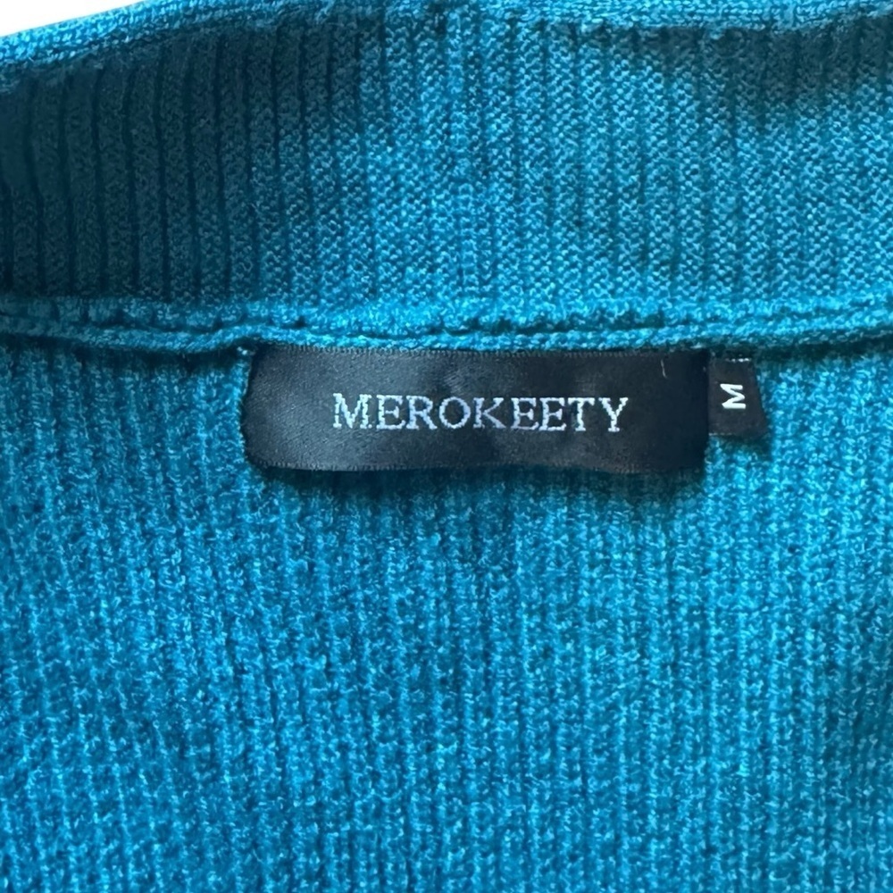 MEROKEETY Cardigan – M, Teal Open front knit cardigan with pockets. - Picture 6 of 8